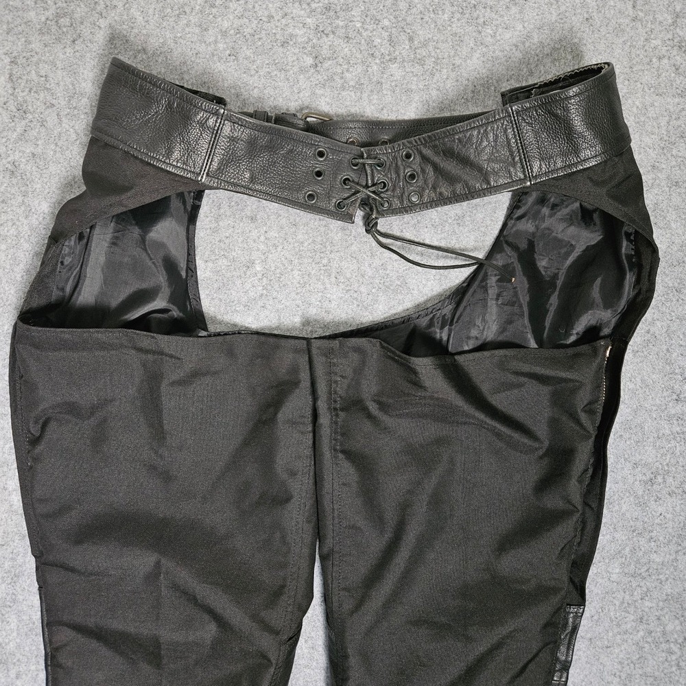 Unik Premium Black Textile and Leather Motorcycle Riding Chaps Mens Medium - Picture 5 of 8